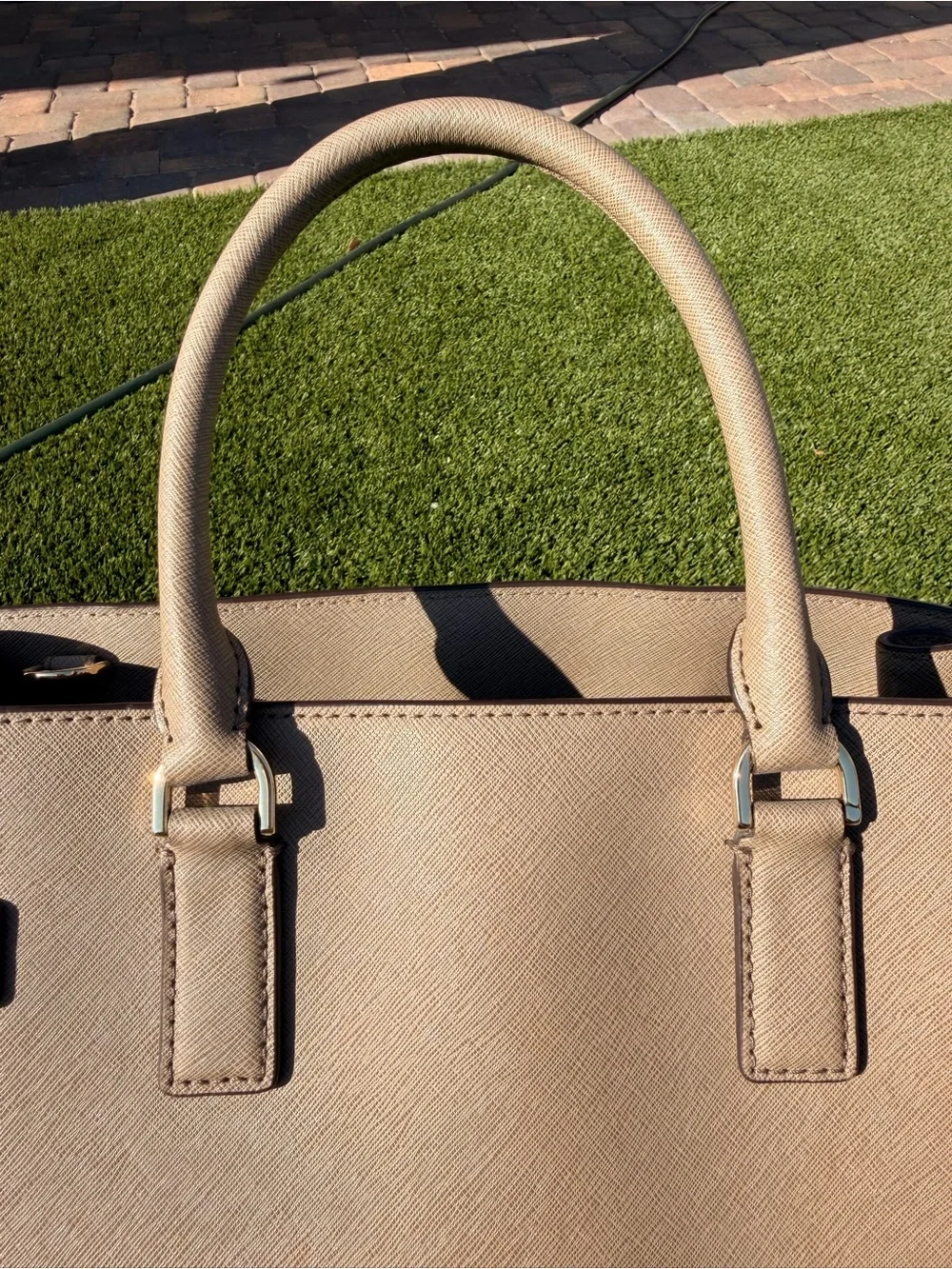 Michael Kors Taupe Saffiano Satchel with Gold Hardware
